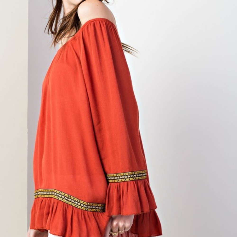 Pumpkin Orange Boho Bell Sleeve Tunic Top M NWT - Picture 4 of 5